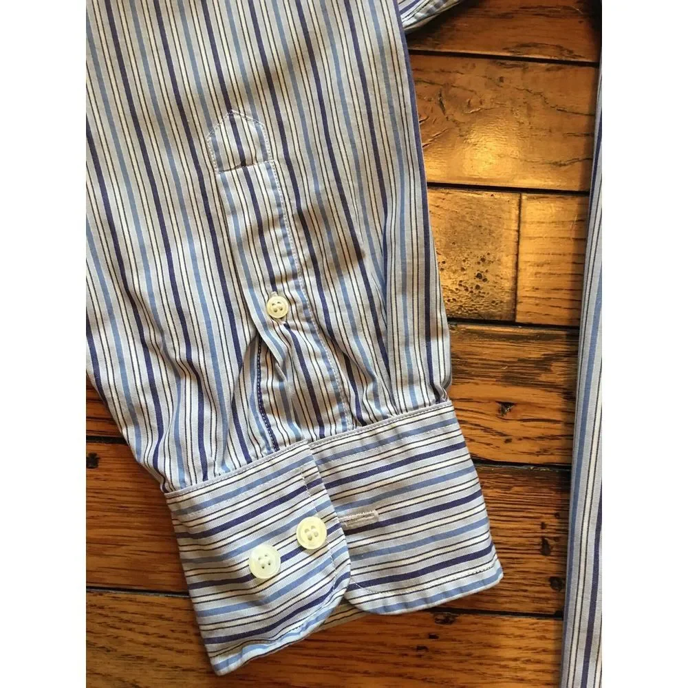 J. Crew Blue Striped Men's Dress Shirt Oxford Size 16-16‎ 1/2 2 Ply
